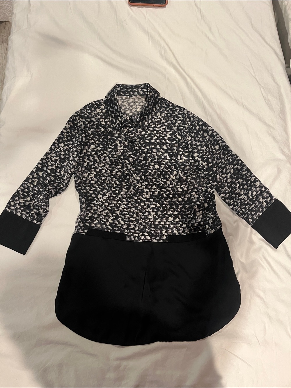 Carlisle Black and White Marble-Effect Collared Shirt